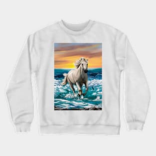 White Stallion Galloping By Sea Crewneck Sweatshirt